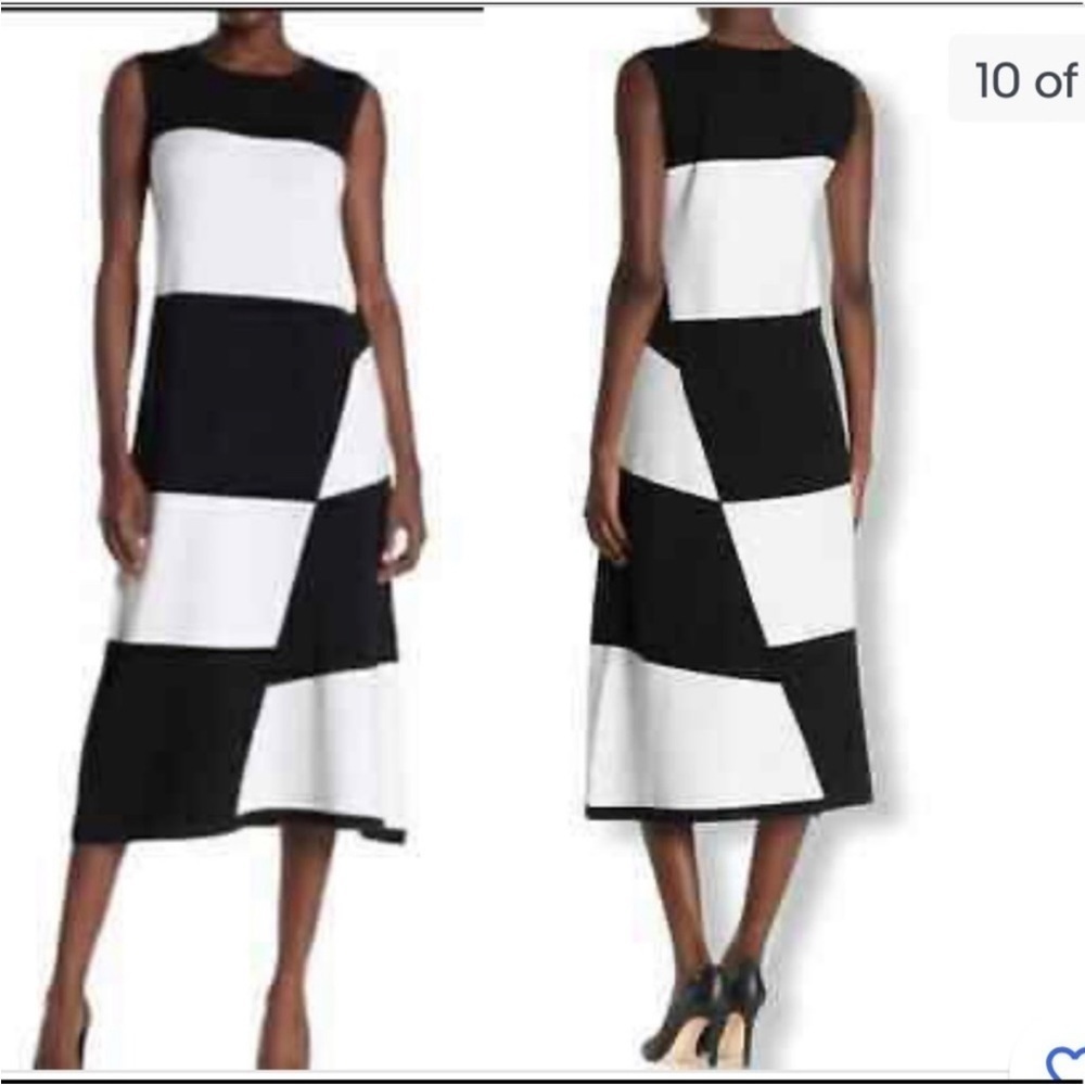 525 America Colorblock knit black white print midi sleeveless dress medium NWT